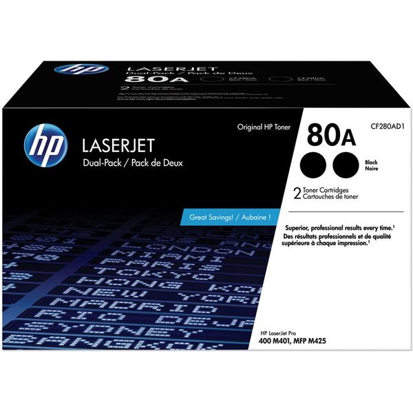 HP 80A (CF280AD1) Black Original Standard Yield Ink Cartridges (Twin Pack)