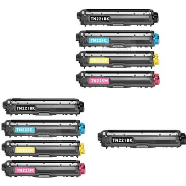 Compatible Brother TN221 2 Full Sets + 1 EXTRA Black Toner Cartridge (9 Pack) Multipack
