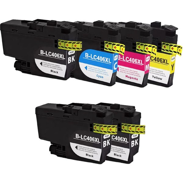 Compatible Brother LC406XLBK/C/M/Y Full Set + 2 EXTRA Black High Capacity Ink Cartridges (6 Pack) Multipack