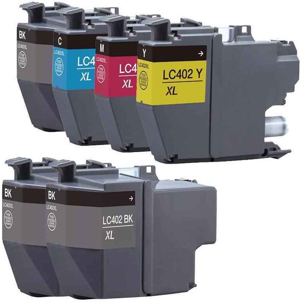Compatible Brother LC402XLBK/C/M/Y Full Set + 2 EXTRA Black High Capacity Ink Cartridges (6 Pack) Multipack