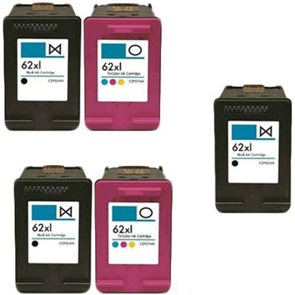 Compatible HP 62XL 2 Full Sets + 1 EXTRA Black Ink Cartridges (5 Pack) Multipack