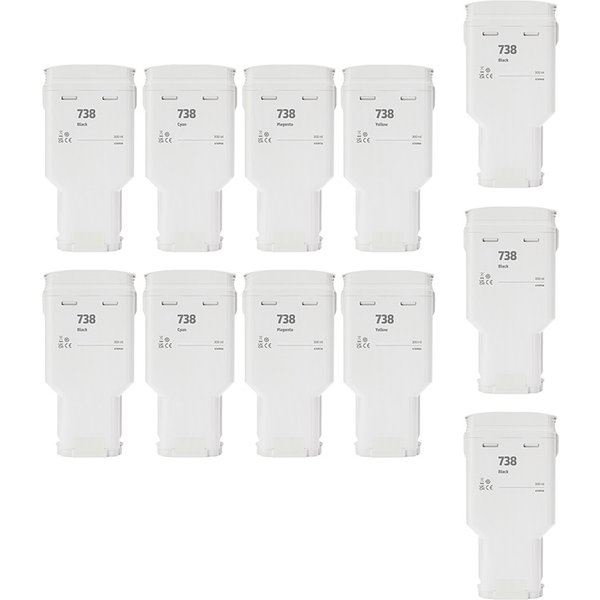 Compatible HP 738XL High Yield 2 Full Sets + 3 EXTRA Black Ink Cartridges (11 Pack) Multipack