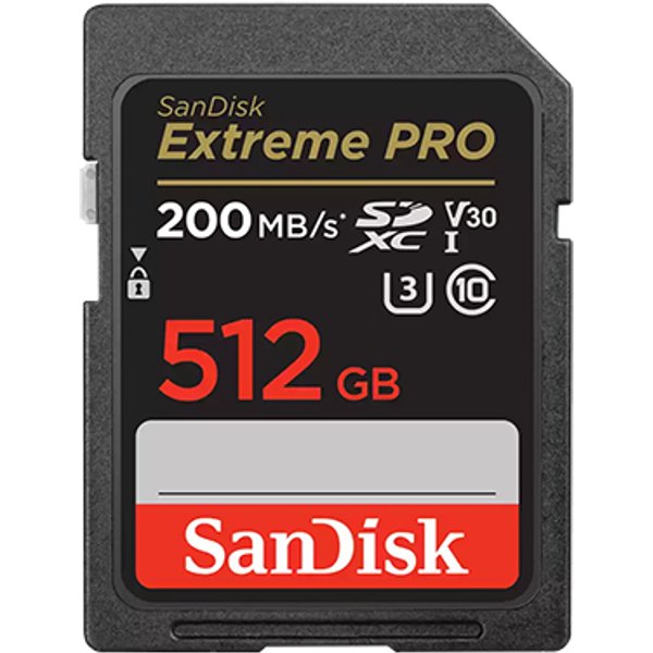 SanDisk Extreme Pro SDXC Memory Card 200MB/s UHS-I Class 10 U3 V30 with RescuePro Deluxe - 512GB - Open Box