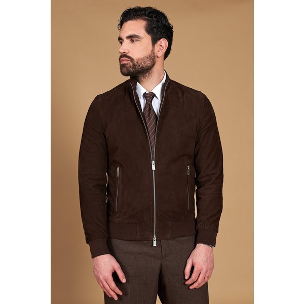 Blouson bomber cuir marron foncé homme bomber daim ton sur ton