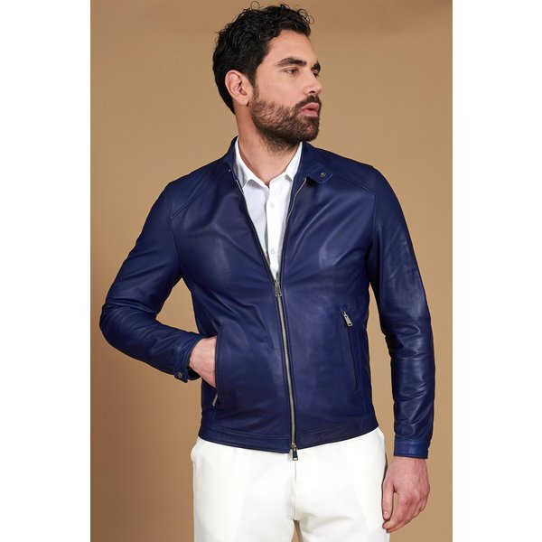 Blouson Cuir Naturel Bleuet Veste Moto Cuir Aspect Lisse-image
