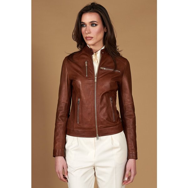 Veste Cuir Cognac Quatre Poches Veste Moto Cuir Pull Up-image