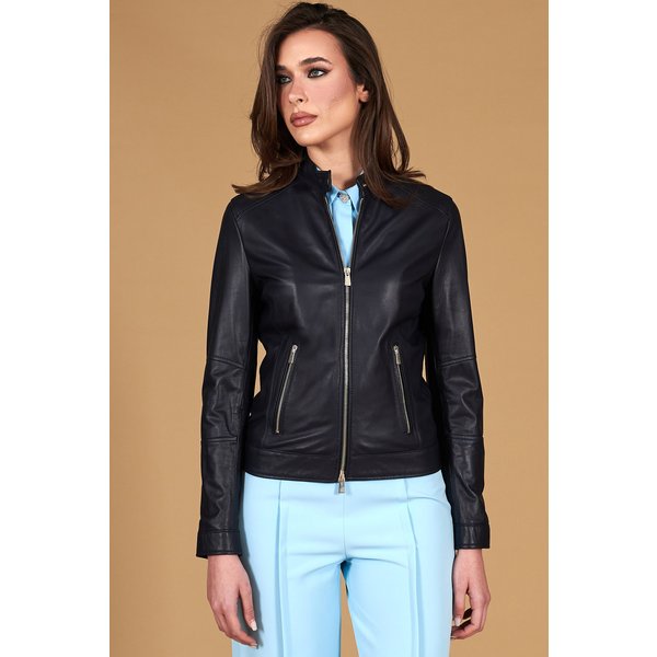 Veste Cuir Naturel Bleu Cuir Agneau Effet Lisse-image
