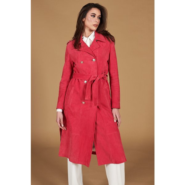 Manteau Croisé Cuir Daim Fuchsia Fentes LatéRales-image