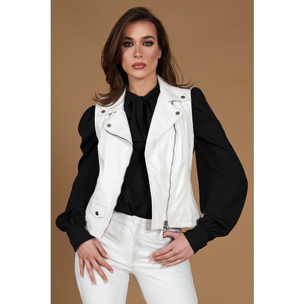 Gilet cuir blanche motard veste moto cuir plongé