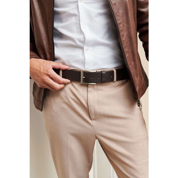 Ceinture Homme En Cuir De Veau Marron Avec Boucle Argenté-image