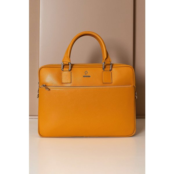 Cartable 24 heures Cuir Ocre serviette d'ordinateur poche zippée