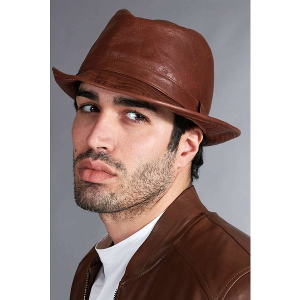Chapeau trilby cuir vintage marron pour homme chapeau borsalino