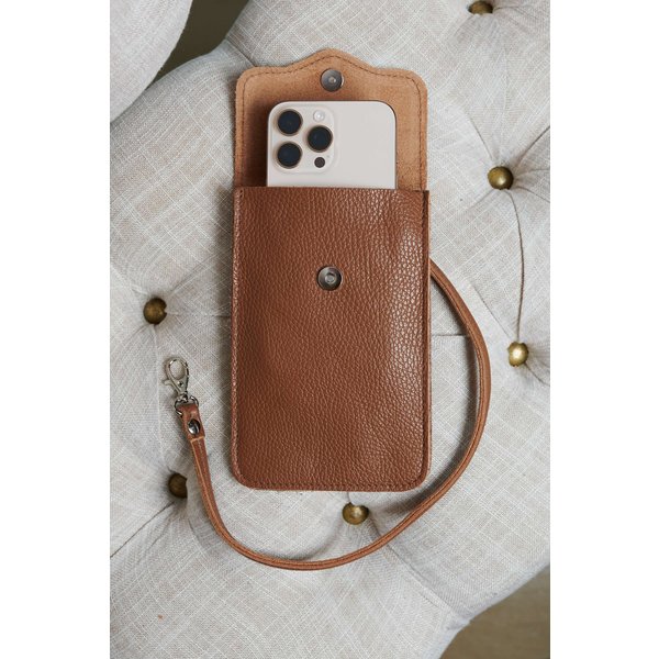 Sac à BandoulièRe En Cuir Cognac Pour TéLéPfone Portable-image