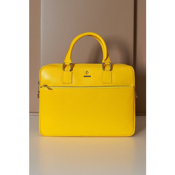 Cartable 24 heures Cuir Jaune serviette d'ordinateur poche zippée