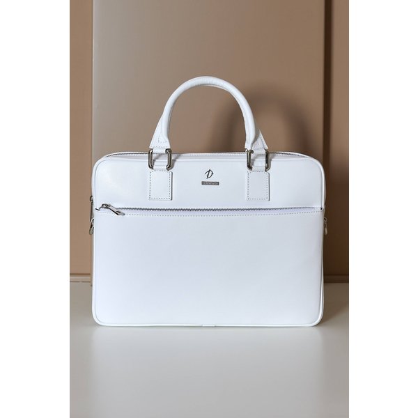 Cartable 24 heures Cuir Blanc serviette d'ordinateur poche zippée