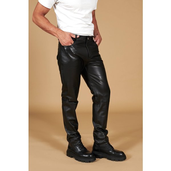 Pantalon cuir plongé noir effet lisse
