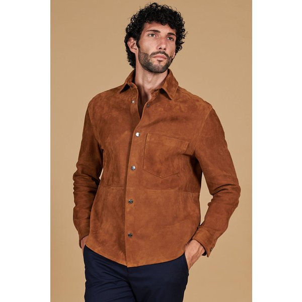 Chemise daim cognac sans doublure boutons à pression