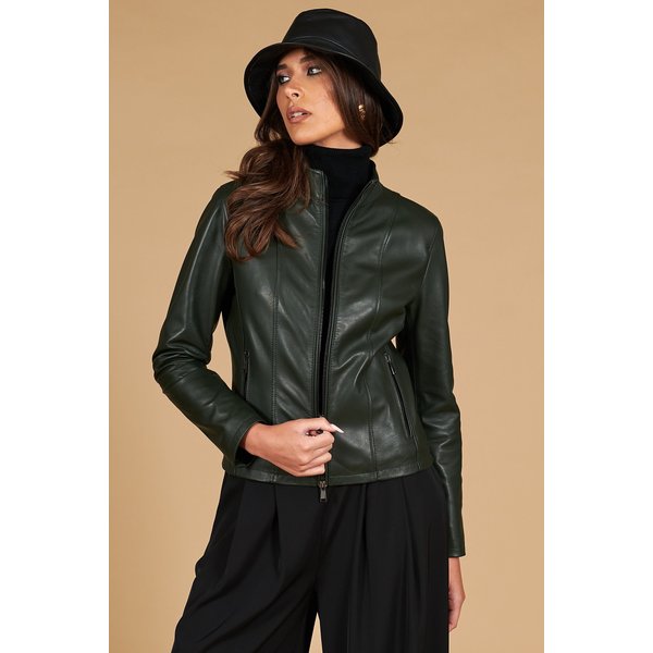 Veste cuir vert femme cuir naturel aspect lisse