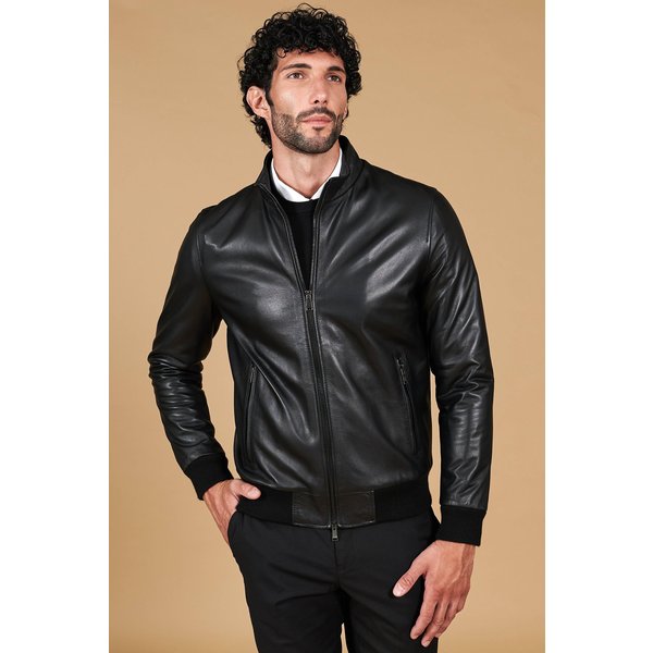 Blouson cuir noir bomber cuir plongé aspect lisse