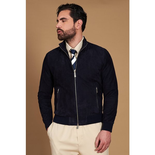 Blouson bomber cuir bleu homme bomber daim ton sur ton