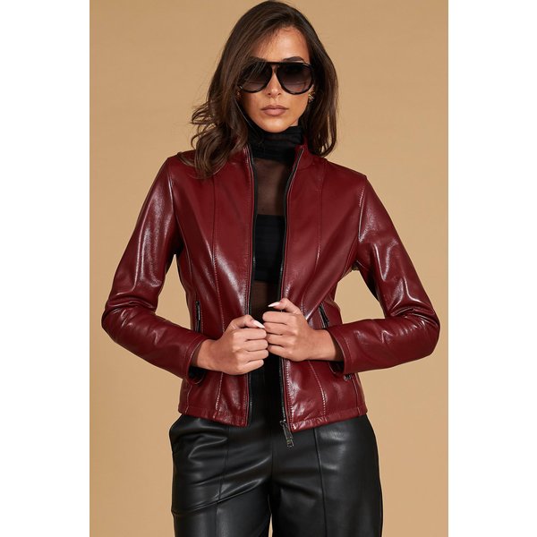 Veste Cuir Rouge Ancre Femme Cuir Naturel Aspect Lisse-image