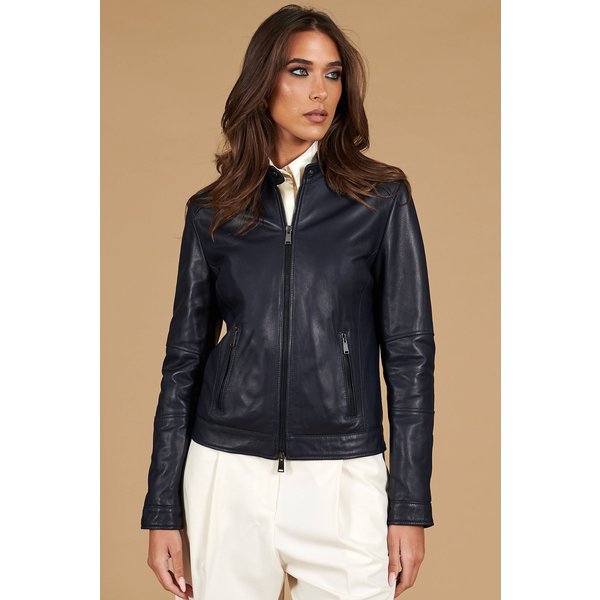 Veste Cuir Naturel Bleu Cuir Agneau Effet Lisse-image