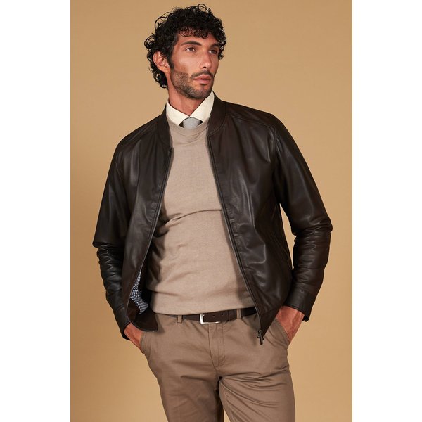 Blouson cuir naturel marron veste moto fermeture éclair