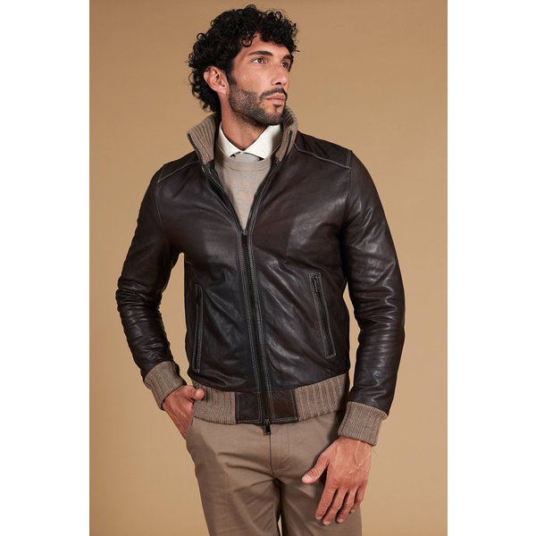 Blouson Cuir Marron Foncé Bomber Cuir Plongé-image