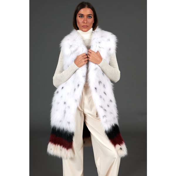Manteau Fourrure Renard Femme Col Rond • Couleur Blanche-image
