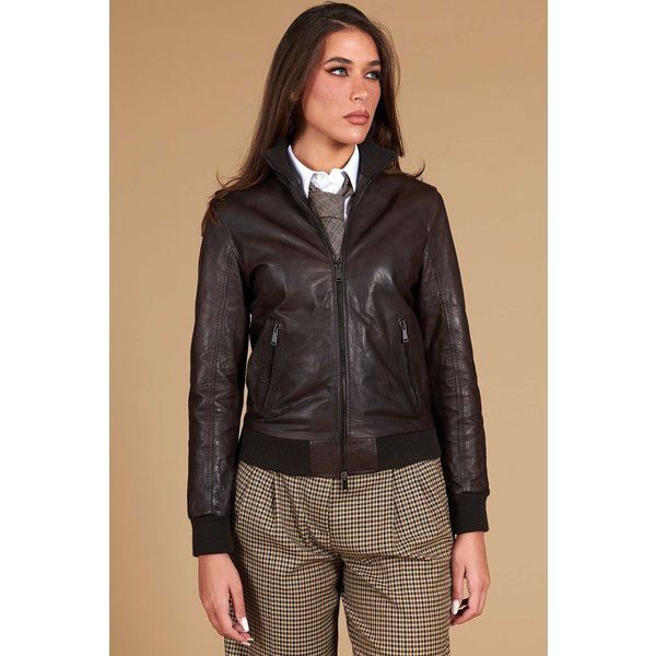 Veste cuir marron foncé blouson bomber effet vintage