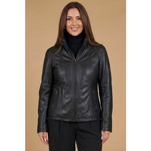 Veste Cuir Noir Coupe Confortable Cuir Effet Lisse-image