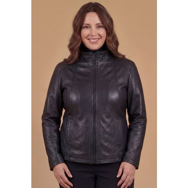 Veste Cuir Noir Col Montant Coupe Confortable-image