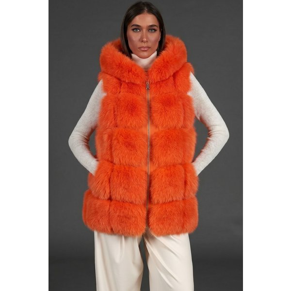 Veste Fourrure Renard Femme Avec Capuche • Couleur Orange-image