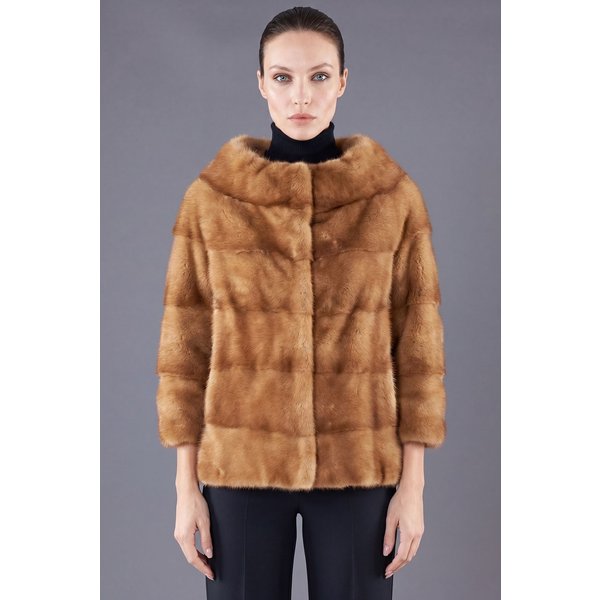 Veste Fourrure Vison Femme Col Boule • Couleur Miel-image