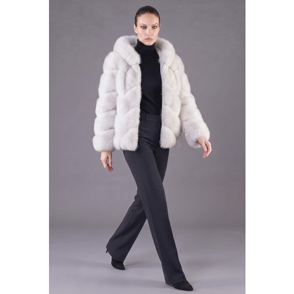Veste Fourrure Renard à Capuche • Couleur Blanche-image