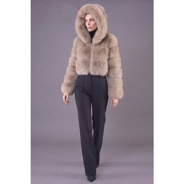 Veste Fourrure Renard à Capuche • Couleur Beige-image