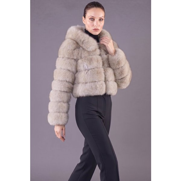 Veste Fourrure Renard à Capuche • Couleur Beige-image
