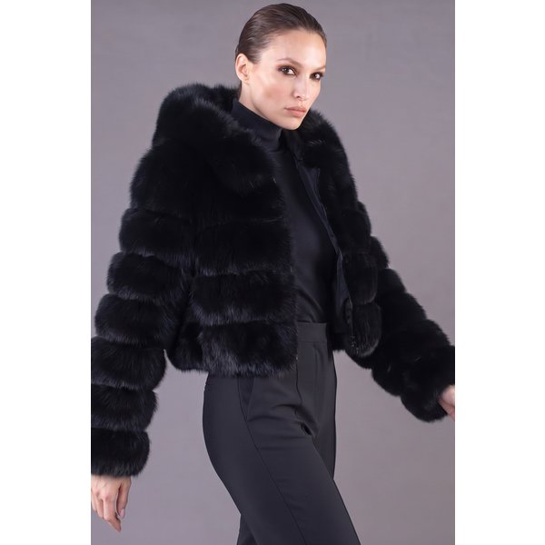 Veste Fourrure Renard à Capuche • Couleur Noir-image