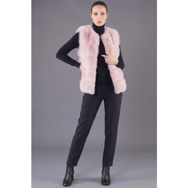 Gilet en fourrure de renard pour femme • Rose poudre