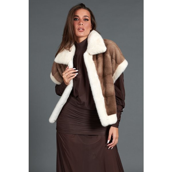 Gilet en vison bicolore • couleur gris tourterelle blanc