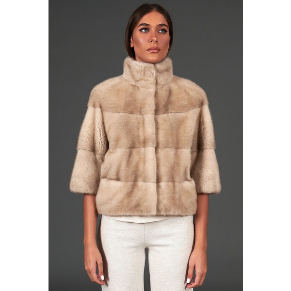 Veste Fourrure Vison Femme Col Rond • Couleur Perle-image