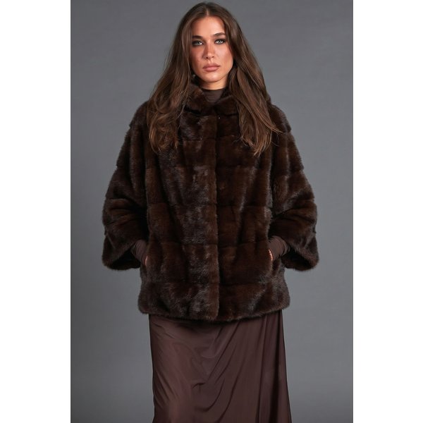 Cape Fourrure Vison Femme Avec Capuche • Couleur Acajou-image
