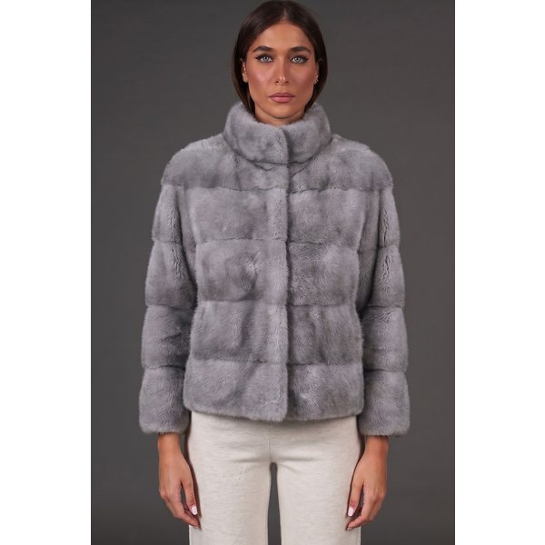 Veste Fourrure Vison Femme Col Rond • Couleur Saphir-image
