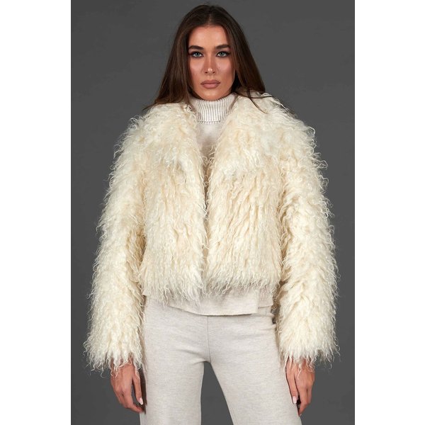 Veste fourrure mongole femme manche longue • couleur blanche