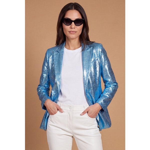 Blazer Cuir Naturel Bleu Clair Veste Fermeture Un Bouton-image