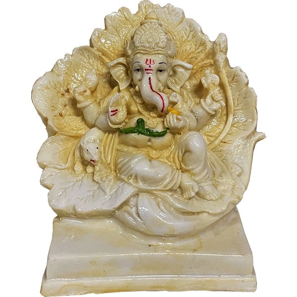 Statuette Ganesh En RéSine Ivoire Vieilli 13 Cm-image
