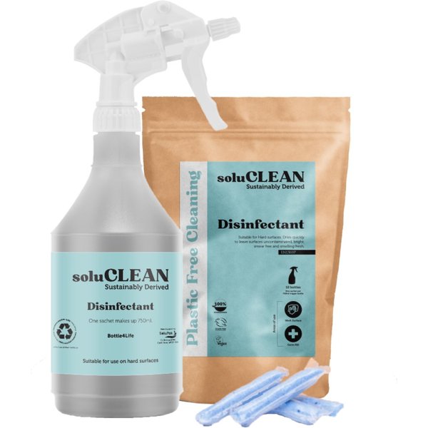 SoluCLEAN Disinfectant Starter Pack Sachets & Printed Bottle4Life | Eco-Friendly Cleaning