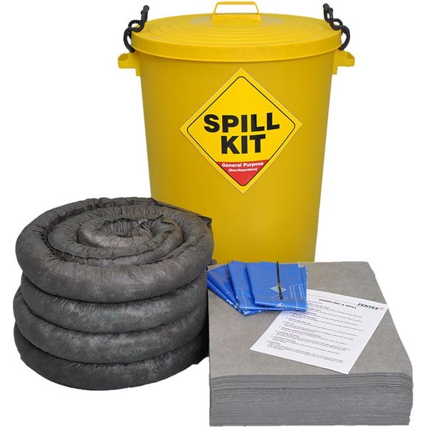 Fentex 90 Litre General Spill Kit in Round Yellow Drum