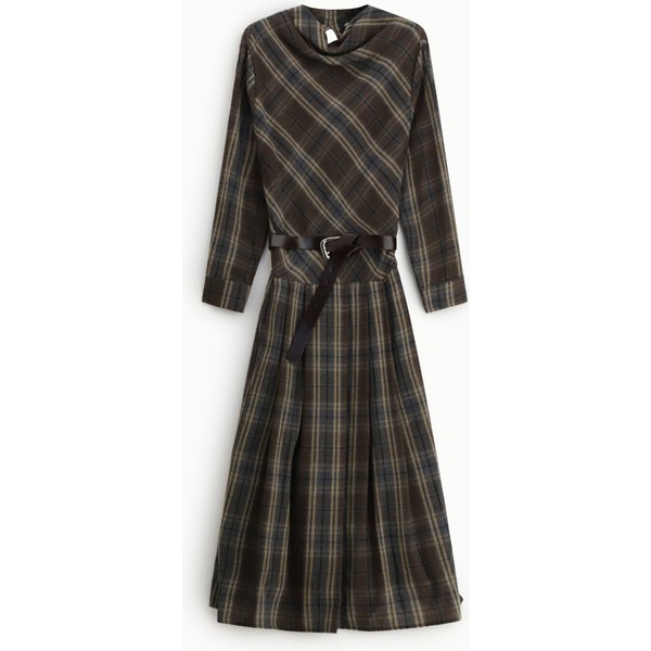 Robe Midi à Carreaux Avec Ceinture Et Manches Longues-image