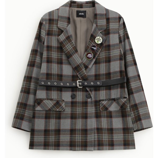 Blazer Croisé à Carreaux Avec Ceinture Et Pins-image